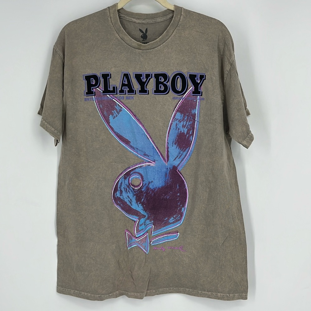 PLAYBOY Brown Tee with Blue Graphic